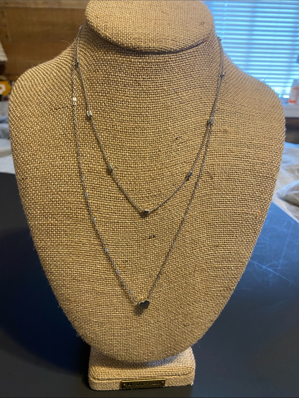 Fashion Jewelry Silver-Tone Layered Necklace with Heart Charm